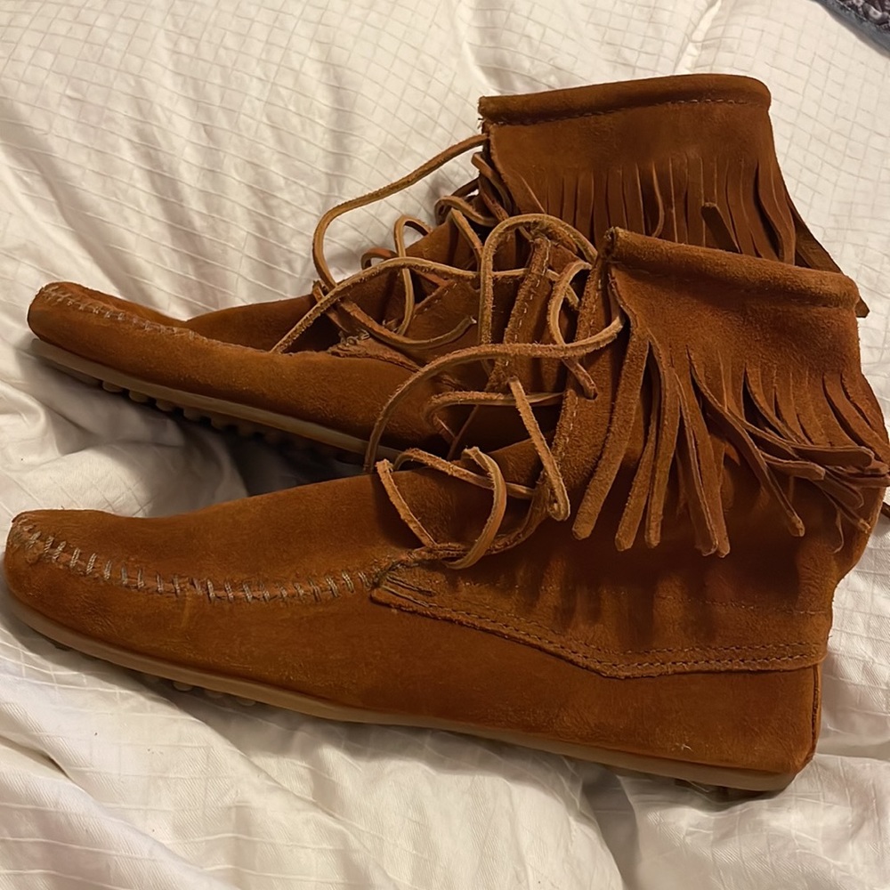 Minnetonka Brown Suede Ankle Moccasins - image 8